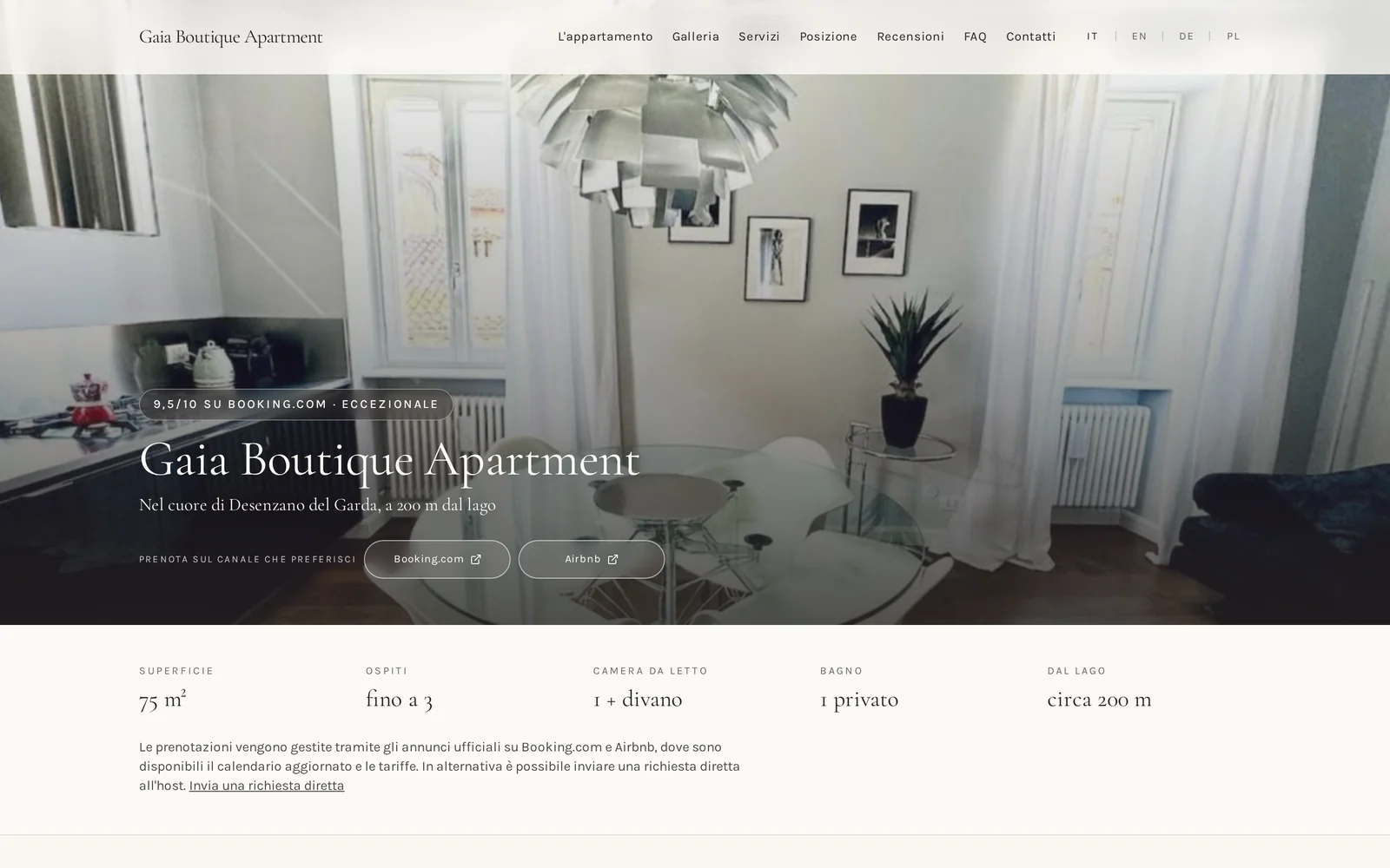 Home page del sito Gaia Boutique Apartment vista su computer